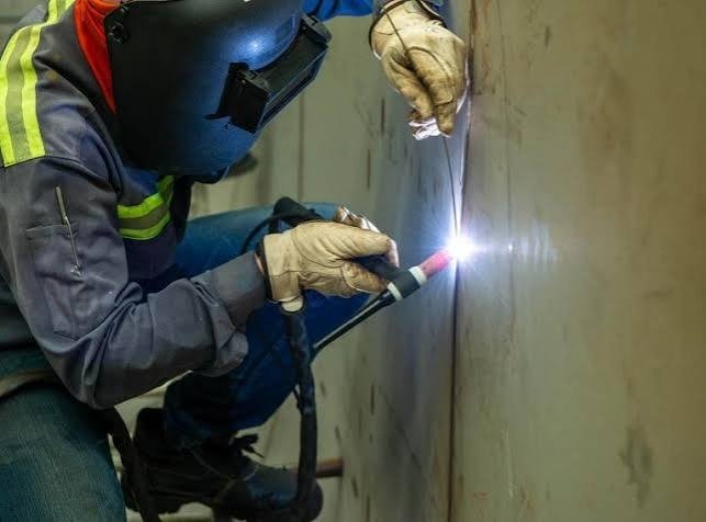 Argon TIG welding torch on SS sheet