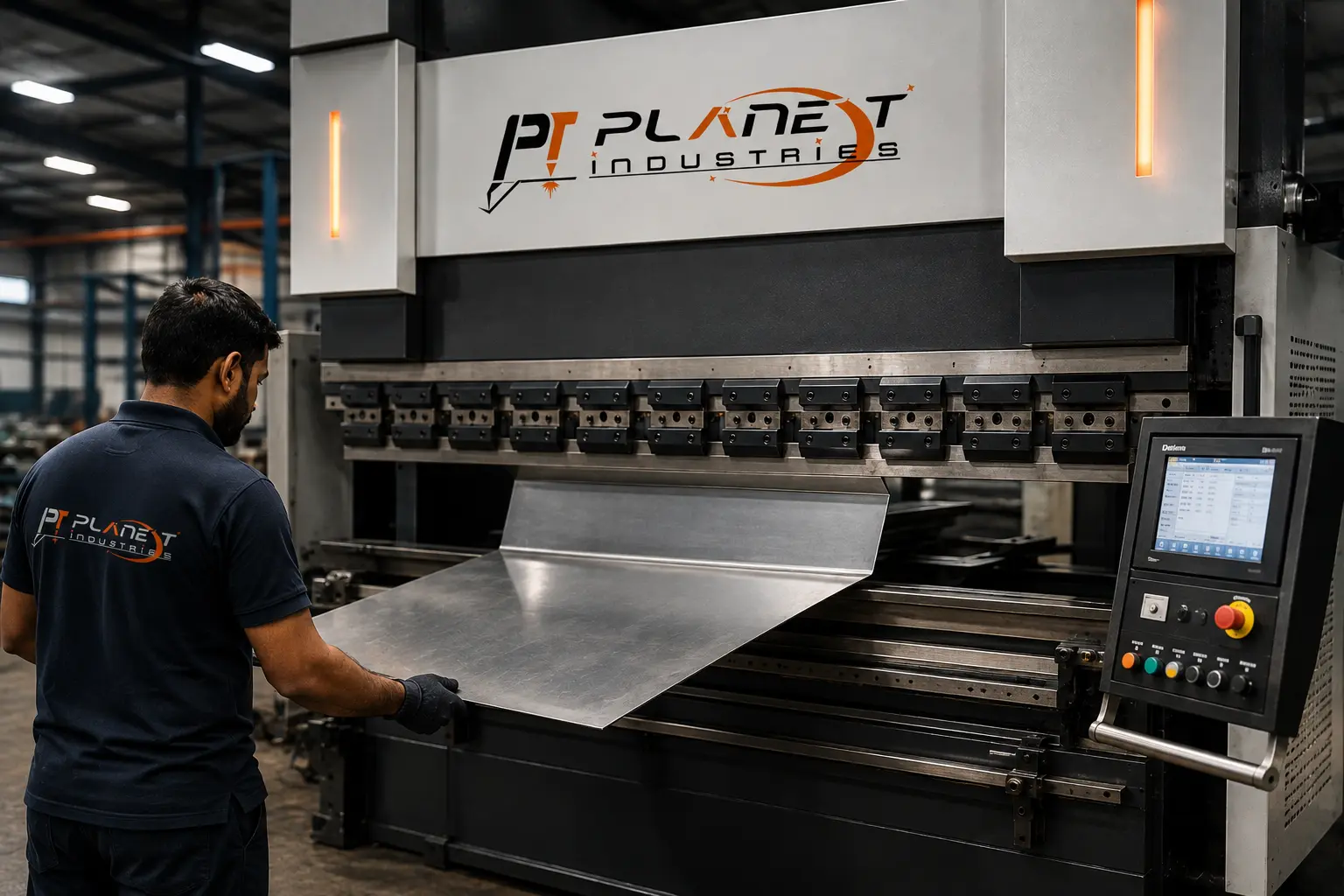 HL CNC press brake folding metal sheet at Planet Industries