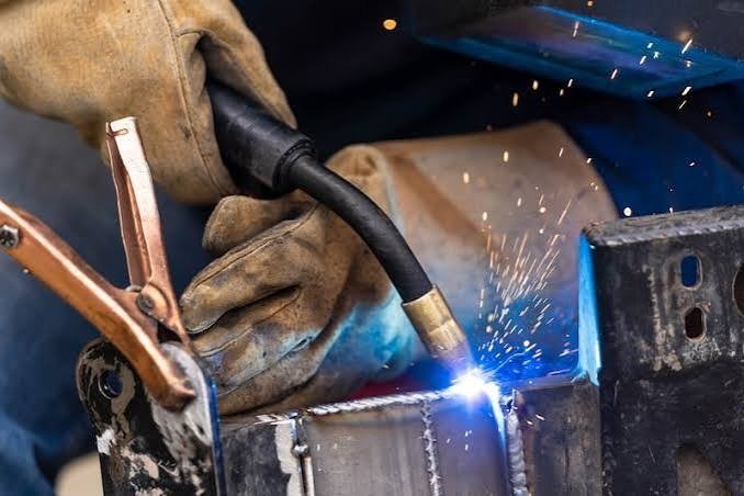 MIG welding sparks arc shot